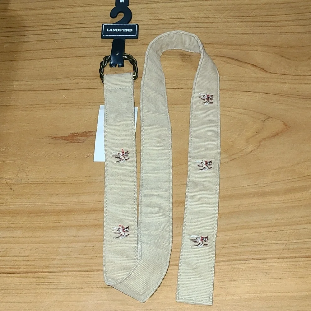Lands' End Dogs Corduroy Fabric Slip Loop Belt Tan Boxers Jack Russells Girl's M